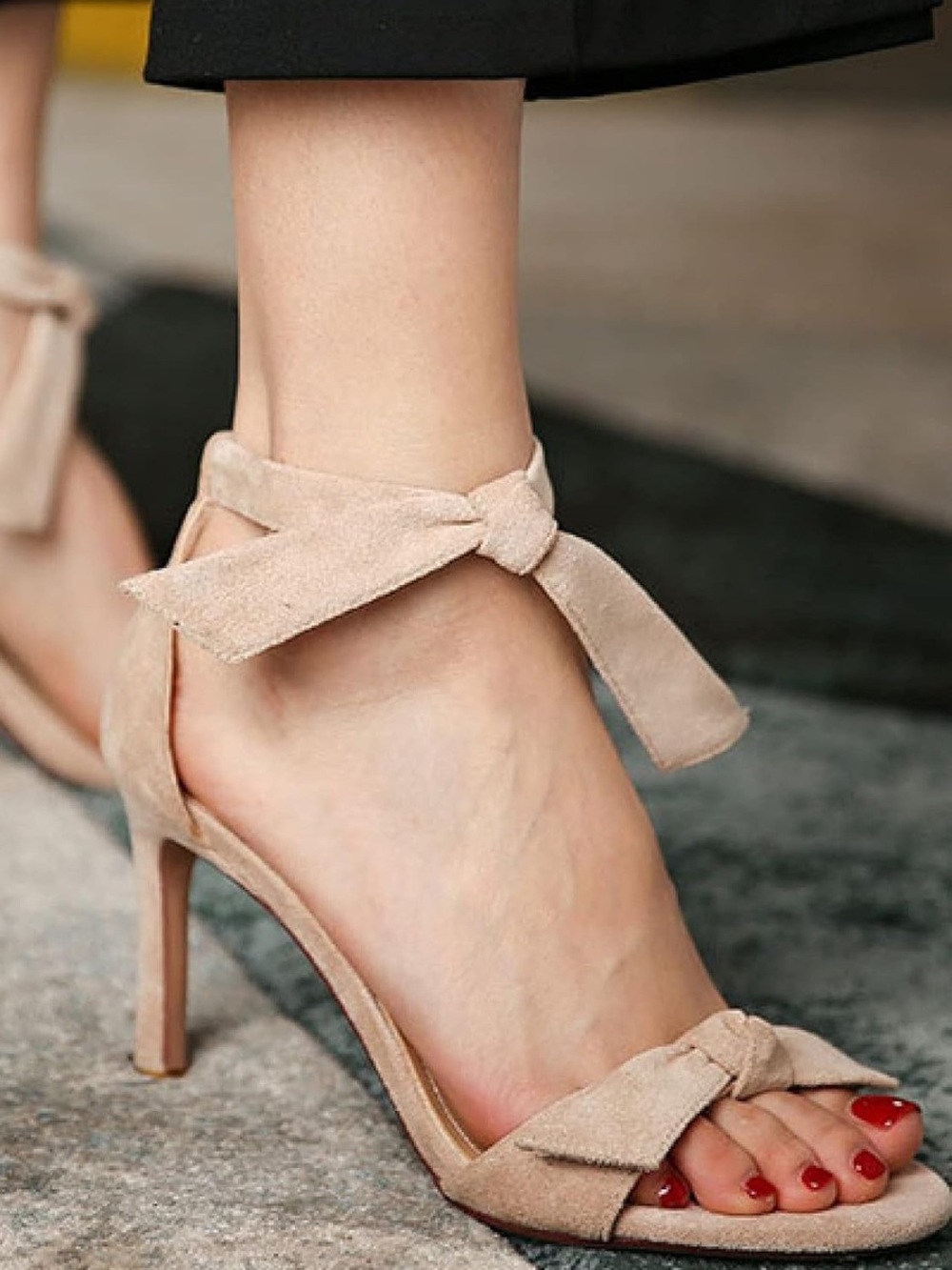 Women's Suede Ankle-Tie High Heel Sandals in Nude Size 8.5 NEW